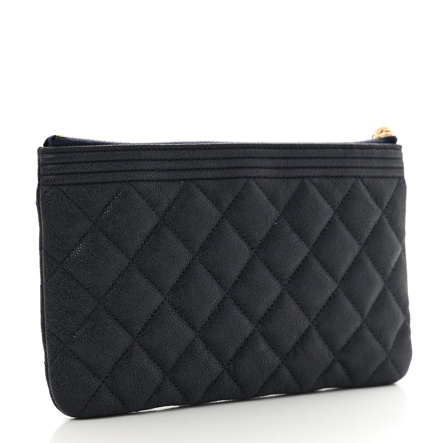 Caviar Quilted Small Zipped Boy Pouch Navy Blue
