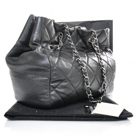 Caviar Quilted Large Cells Shopping Tote Black
