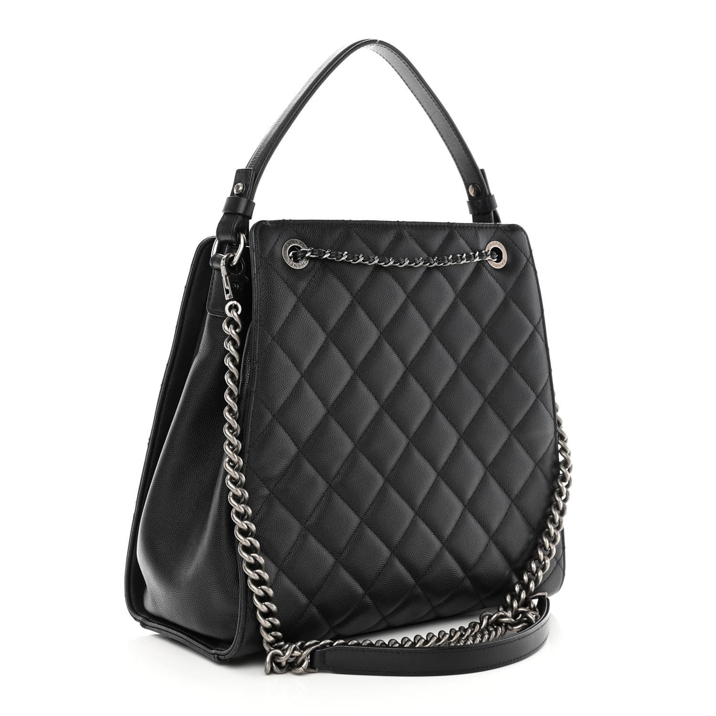 Caviar Quilted Medium CC Bucket Bag Black