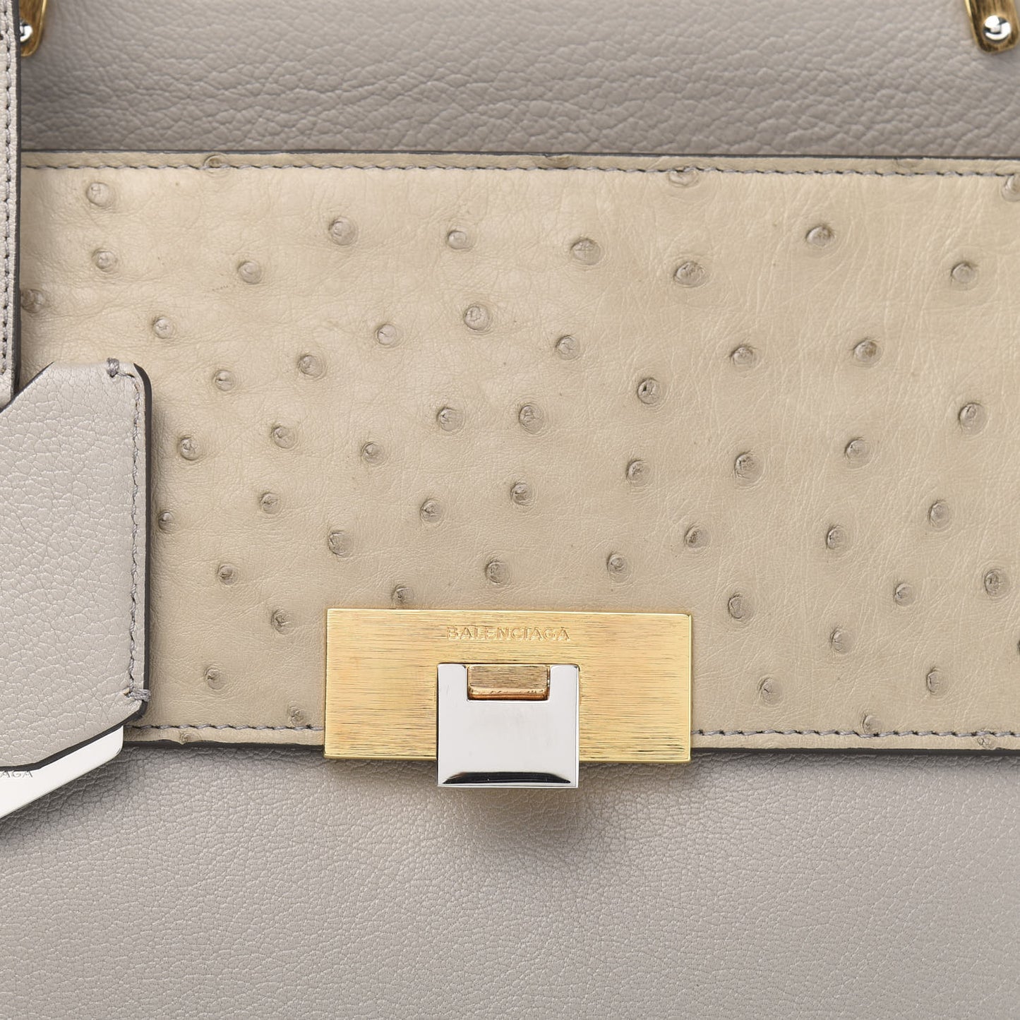 Calfskin Ostrich Trimmed Le Dix M Cartable Shoulder Bag Gris Glace