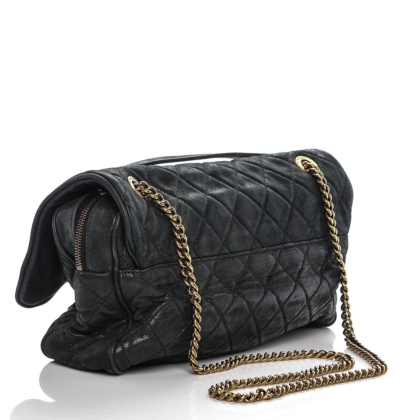 Iridescent Calfskin Quilted Large Shiva Flap Black