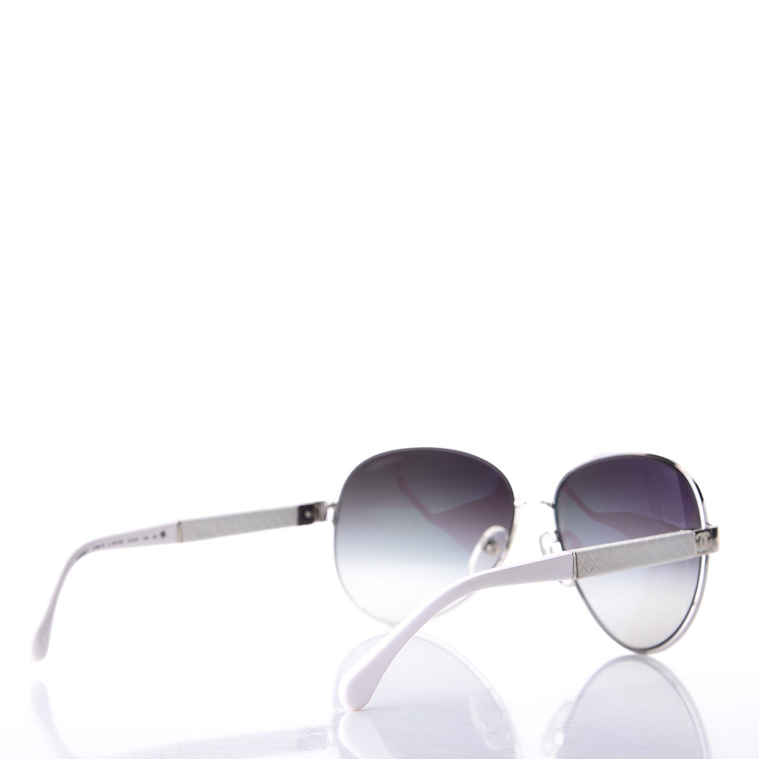 Chanel Lambskin Quilted CC Aviator Sunglasses 4195-Q White Silver 4 of 7