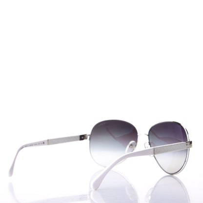 Chanel Lambskin Quilted CC Aviator Sunglasses 4195-Q White Silver 4 of 7
