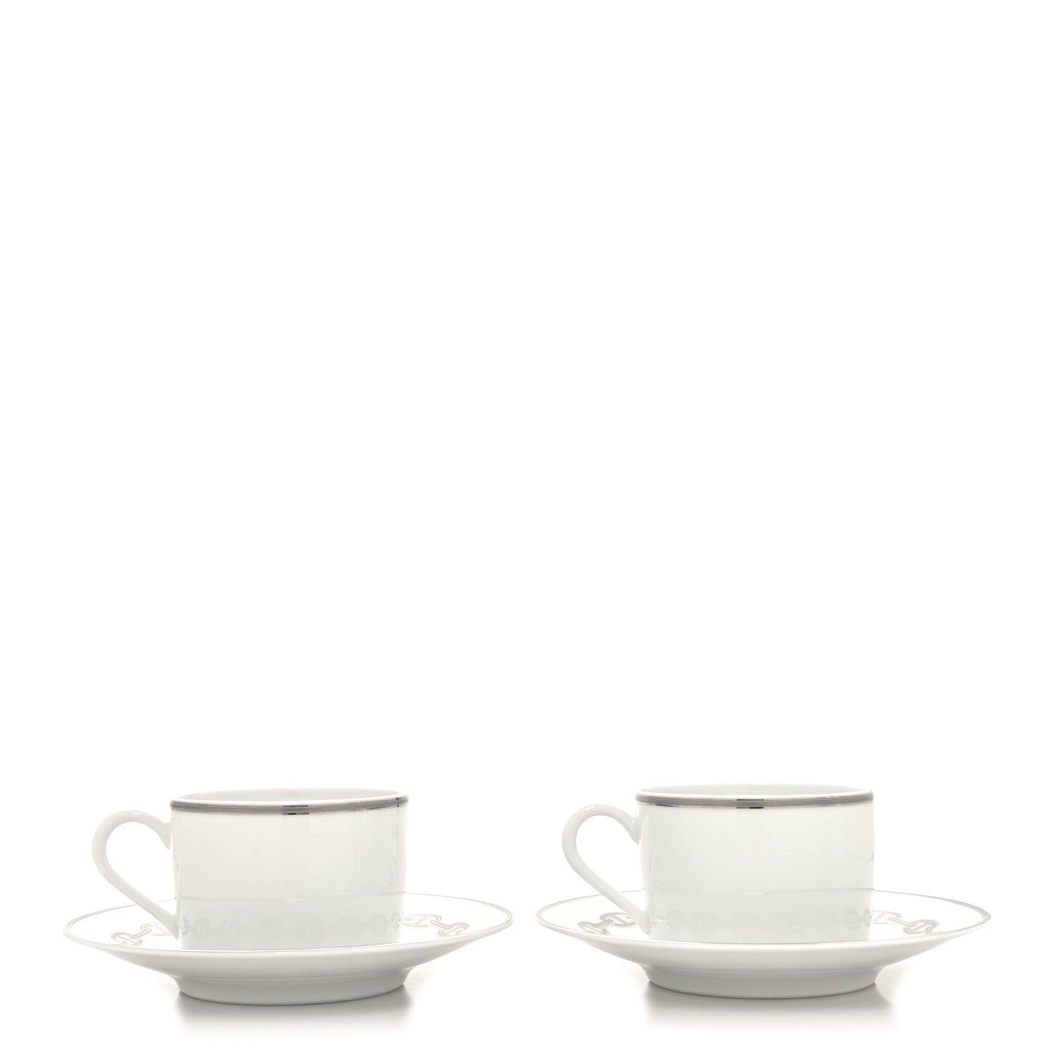 Hermes Porcelain Platinum Chaine d'Ancre Tea Cup and Saucer Set of 2 1 of 11