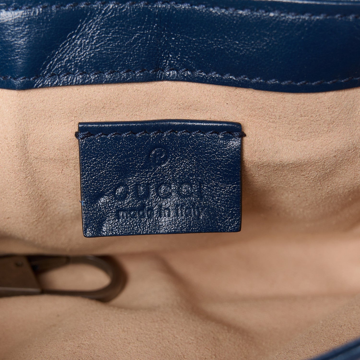 Gucci Vintage Effect Calfskin Matelasse Diagonal Super Mini Torchon GG Marmont Shoulder Bag Blue Agata Mystic White 6 of 10