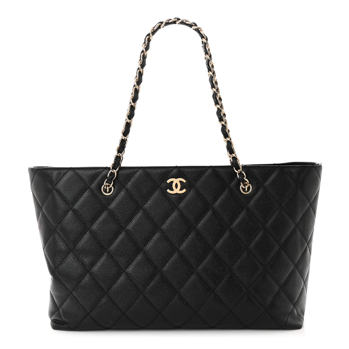 Caviar Quilted Large Shopping Tote Black