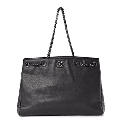Chanel Metallic Grained Calfskin Woven Chain Large Shopping Bag Black 1 of 10