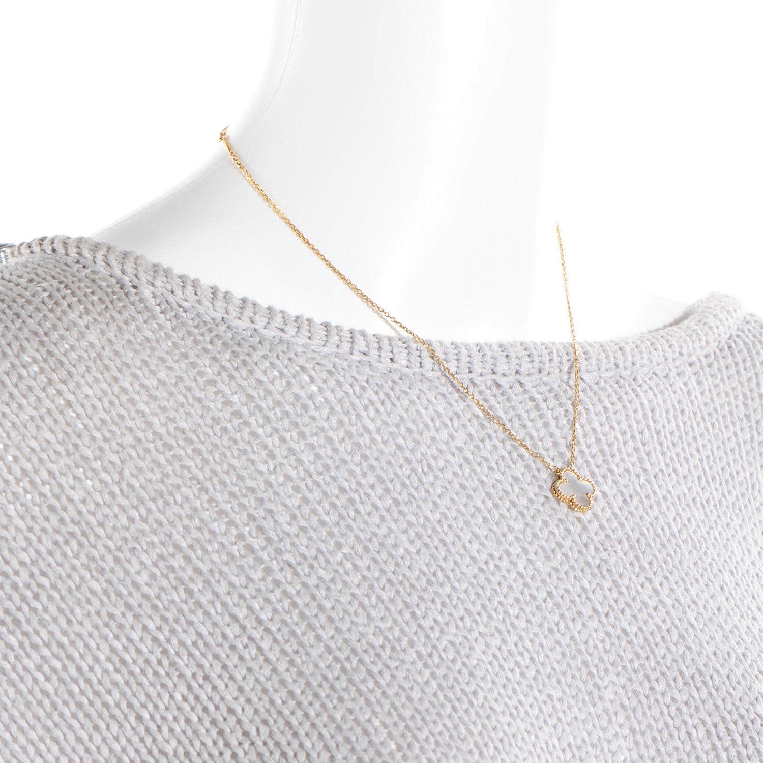 Van Cleef & Arpels 18K Yellow Gold Mother of Pearl Vintage Alhambra Pendant Necklace 2 of 6