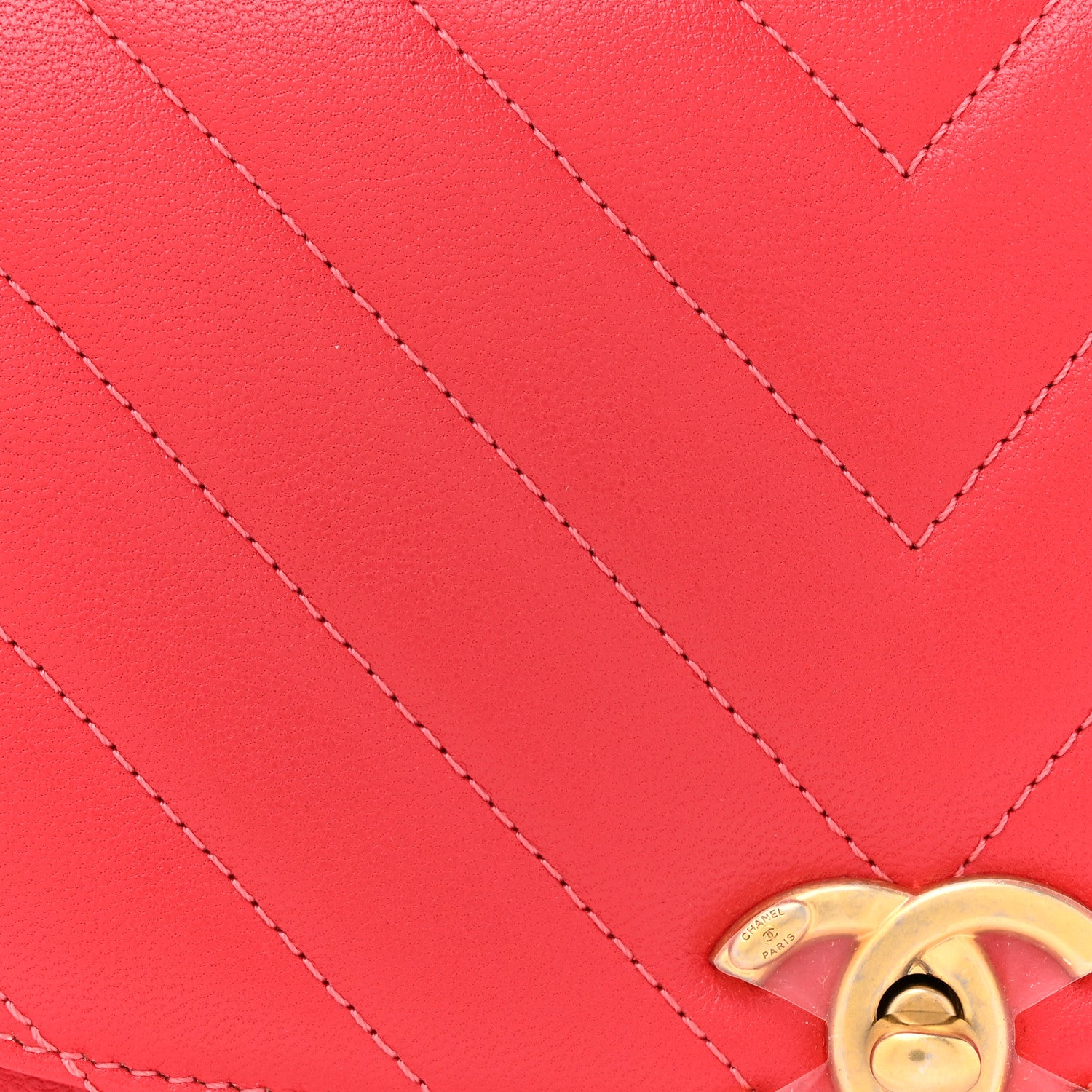 Chanel Lambskin Chevron Quilted Gold Top Handle Flap Bag Red 9 of 11