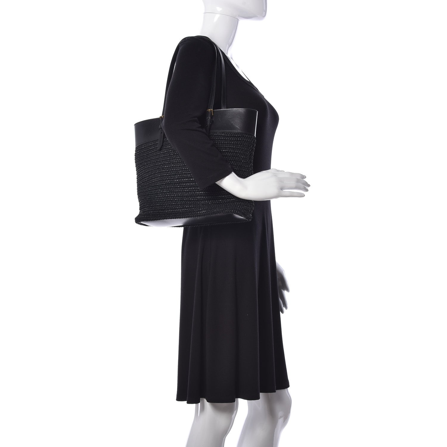 Saint Laurent Calfskin Raffia Mini Tote Black 2 of 8