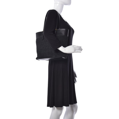 Saint Laurent Calfskin Raffia Mini Tote Black 2 of 8