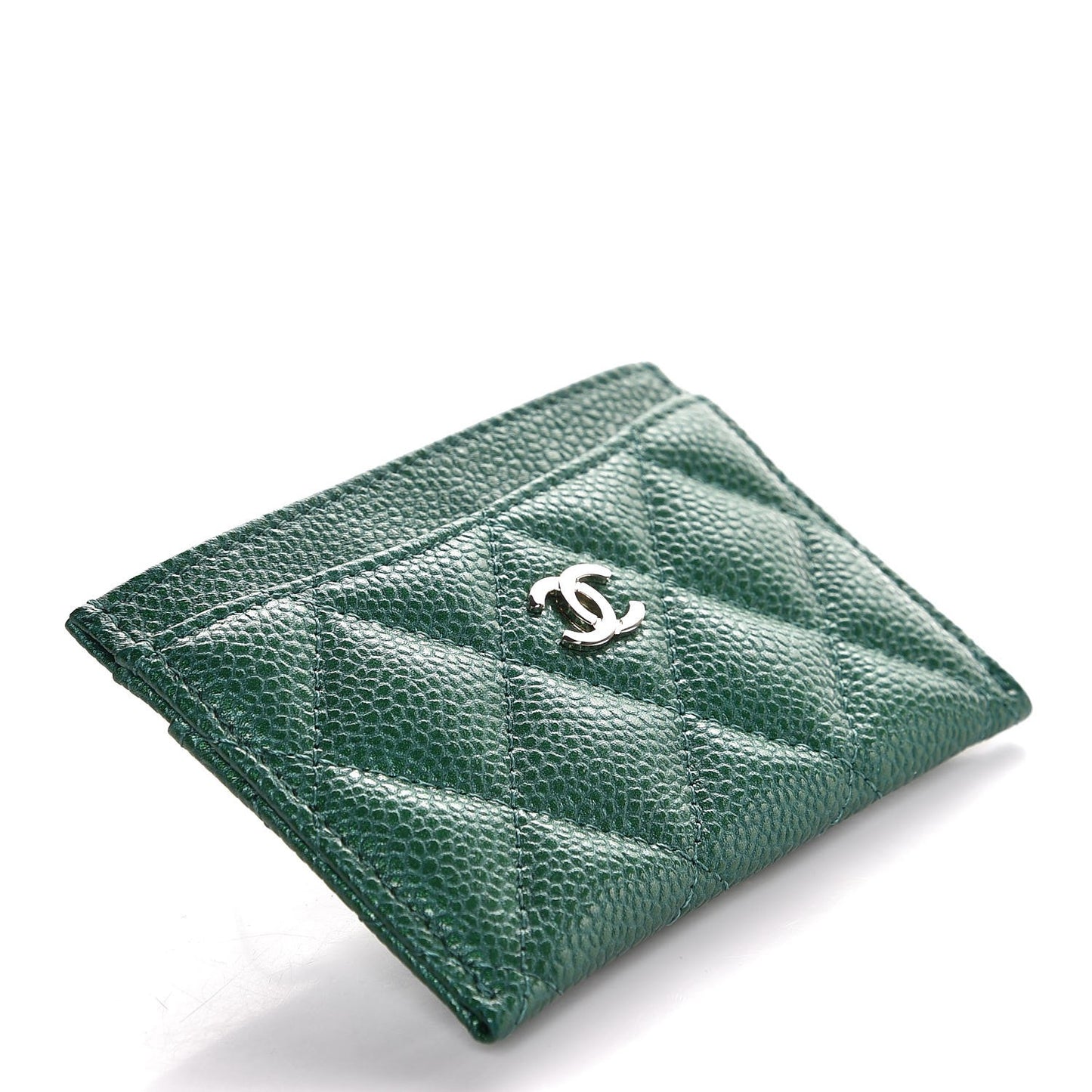Metallic Caviar Quilted Card Holder Green