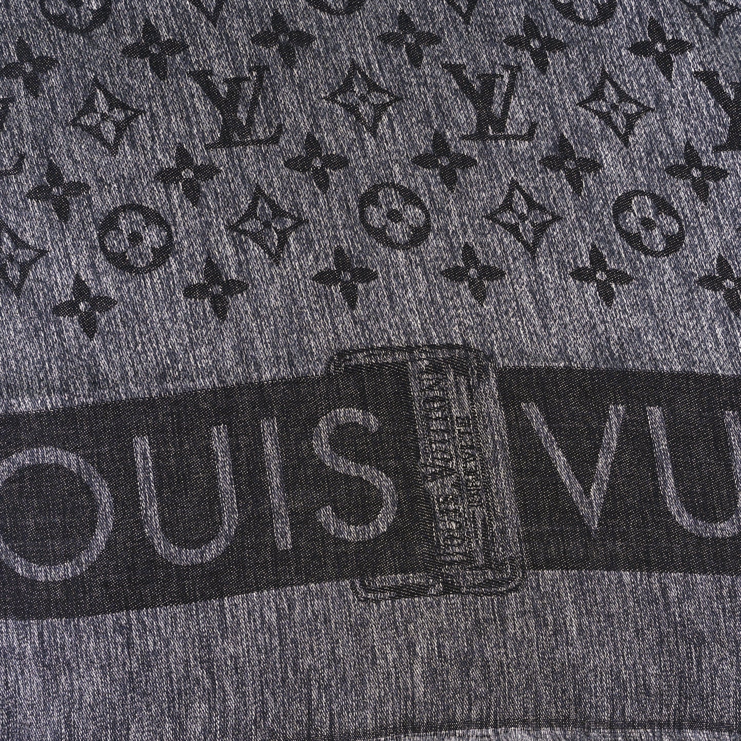 Silk Wool Monogram Lock And Go Denim Shawl Black