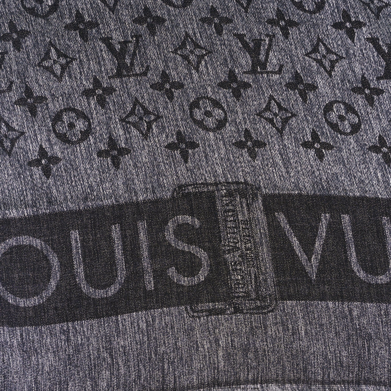 Louis Vuitton Silk Wool Monogram Lock And Go Denim Shawl Black 2 of 3