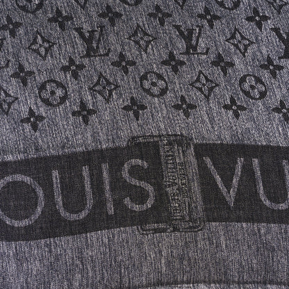 Louis Vuitton Silk Wool Monogram Lock And Go Denim Shawl Black 2 of 3