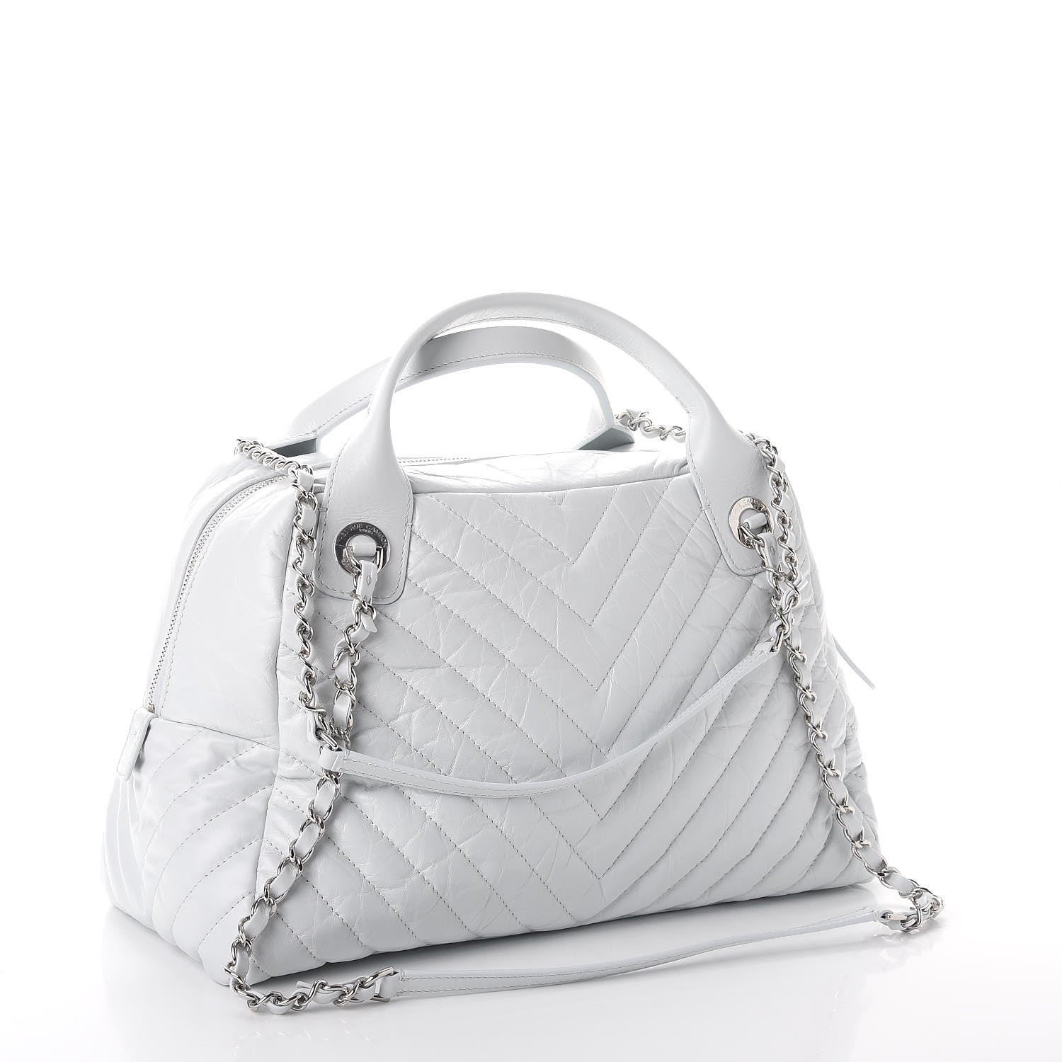 Chanel Aged Calfskin Chevron Medium Soft Bowling Bag White 3 of 7