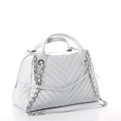 Chanel Aged Calfskin Chevron Medium Soft Bowling Bag White 3 of 7