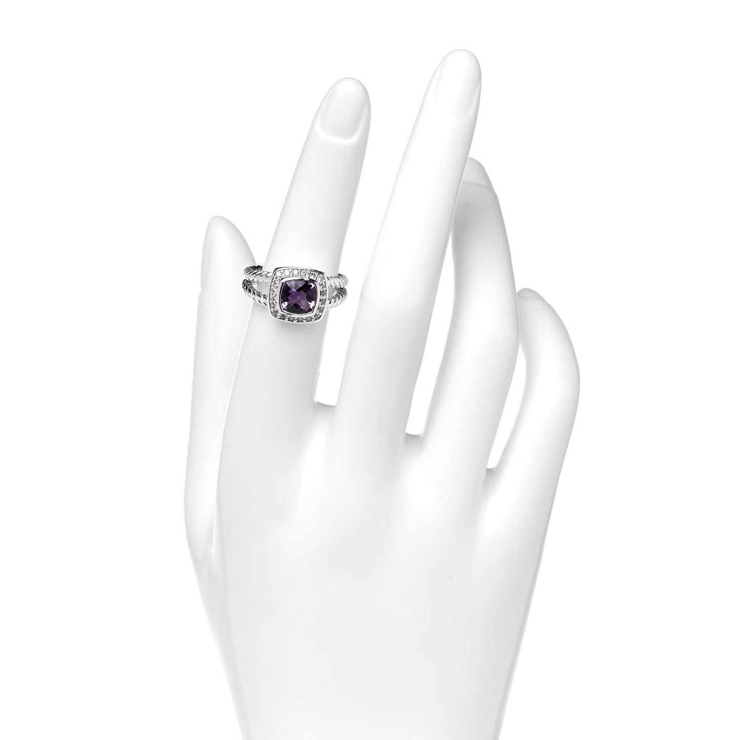 Sterling Silver Diamond Amethyst 7mm Petite Albion Ring 52 6