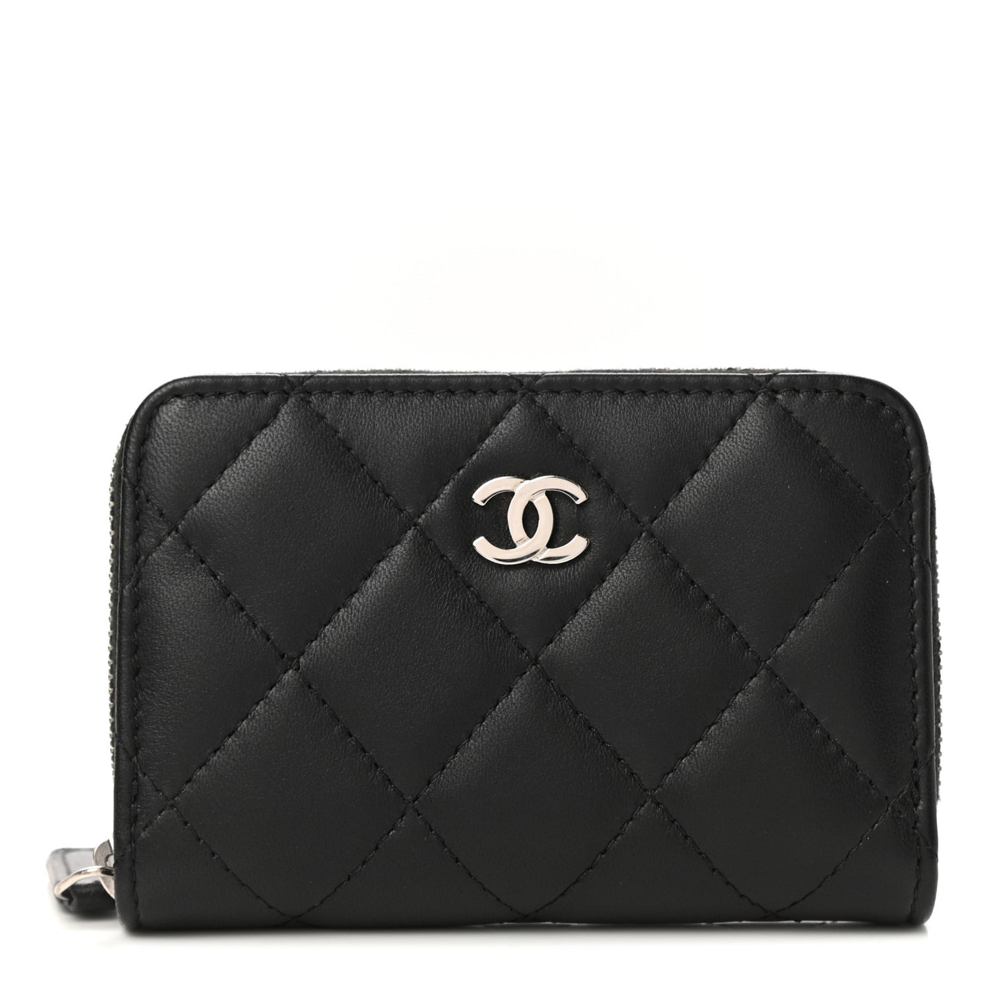 Lambskin Quilted Zip Coin Purse Black