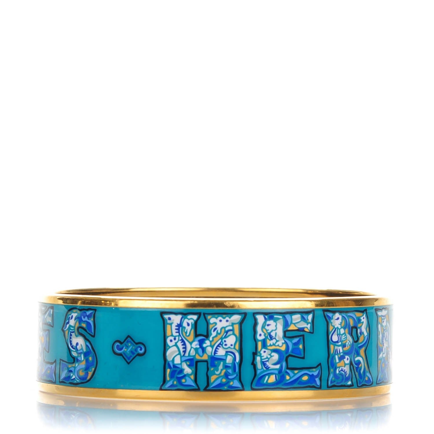Hermes Enamel Printed Wide Alphabet Russe Bracelet 70 Turquoise Bleu Kaki Jaune 1 of 5