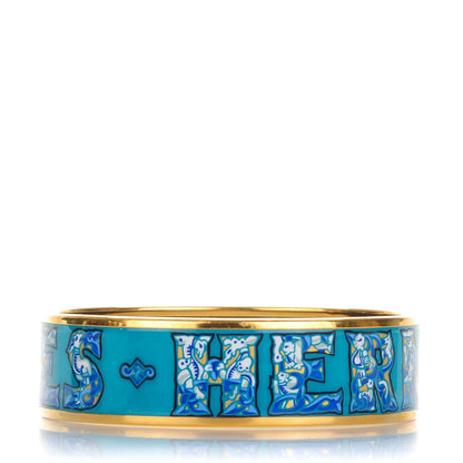 Hermes Enamel Printed Wide Alphabet Russe Bracelet 70 Turquoise Bleu Kaki Jaune 1 of 5