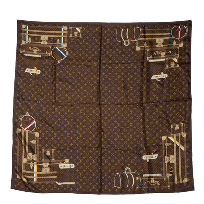 Louis Vuitton Silk Monogram Trunks Square Scarf Brown 2 of 5