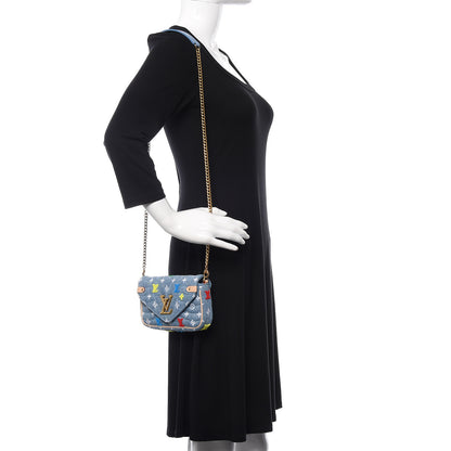 Louis Vuitton Embroidered Monogram Denim New Wave Chain Pochette Blue 2 of 13