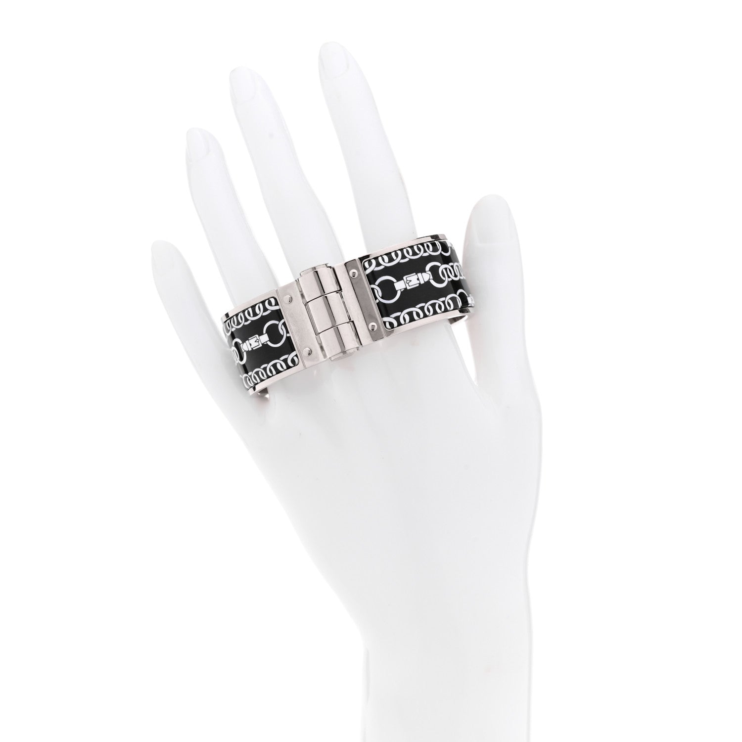Hermes Enamel Printed Wide Balades Equestres Positif Negatif Hinged Bracelet S Black 2 of 6