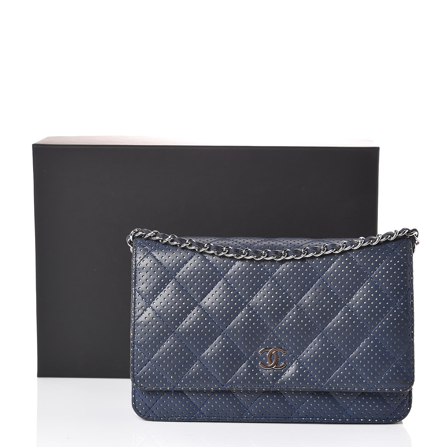 Chanel Perforated Lambskin Quilted Wallet On Chain WOC Blue 18 of 18