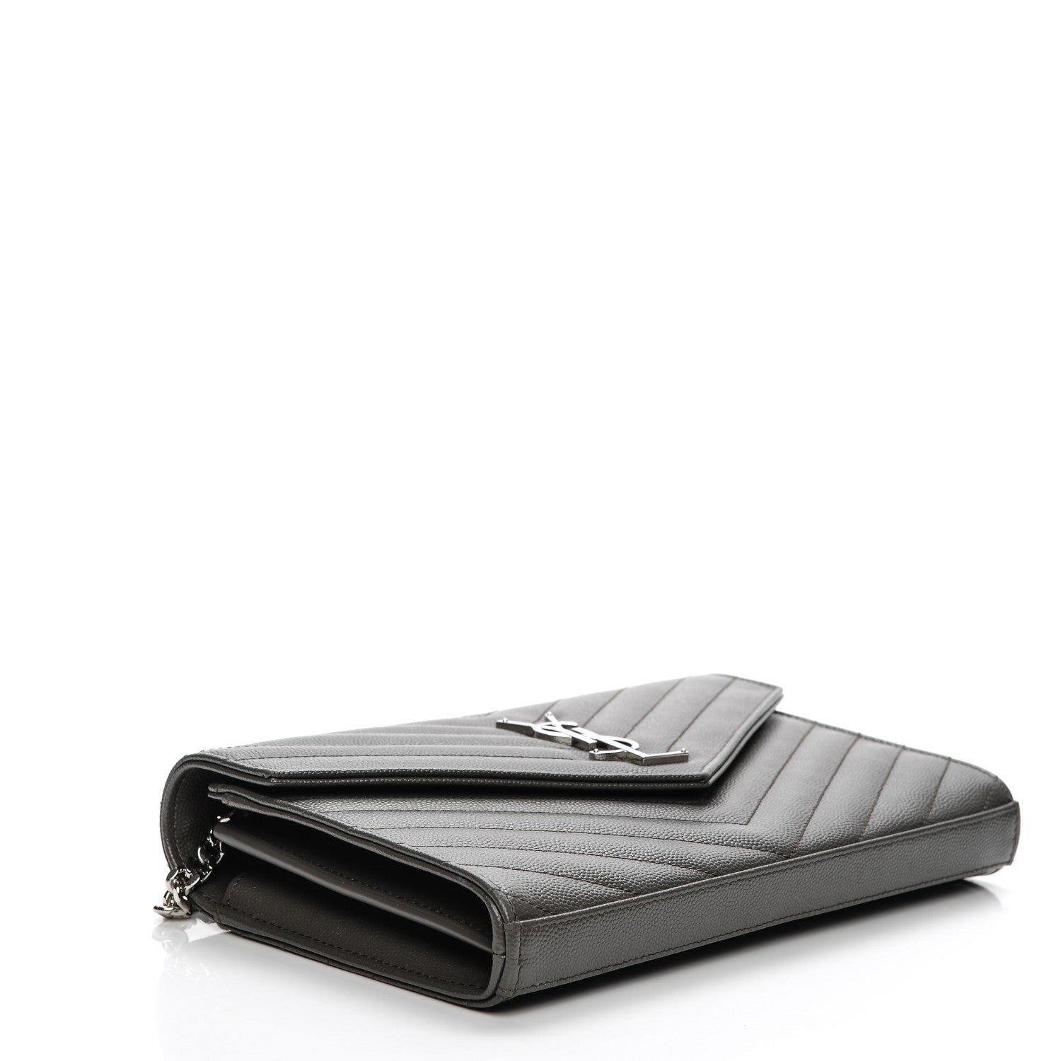 Saint Laurent Grain De Poudre Matelasse Chevron Monogram Chain Wallet Earth 4 of 6
