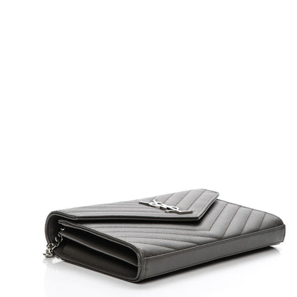 Saint Laurent Grain De Poudre Matelasse Chevron Monogram Chain Wallet Earth 4 of 6
