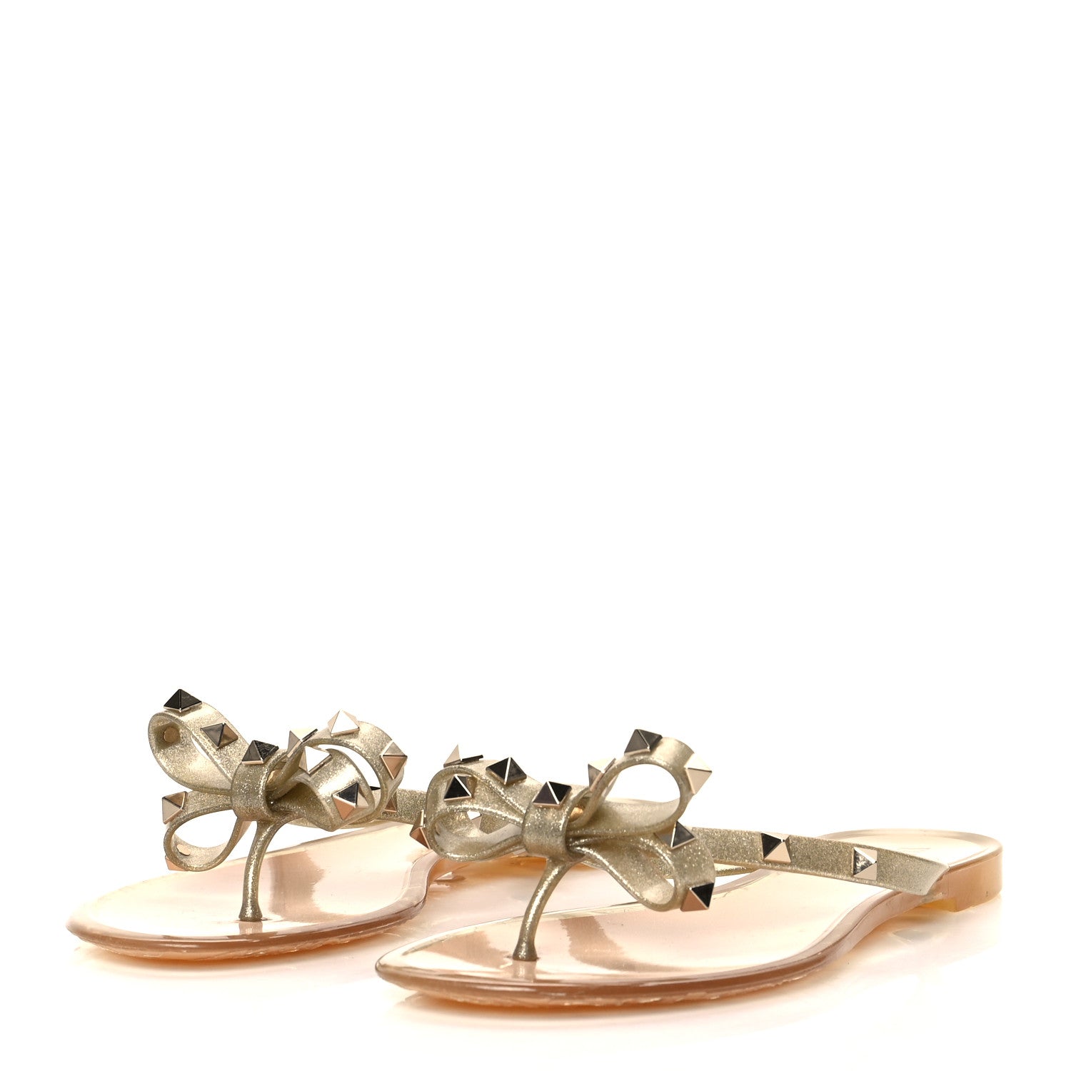 Valentino Garavani PVC Jelly Glitter Rockstud Bow Thong Sandals 38 Oro 3 of 7
