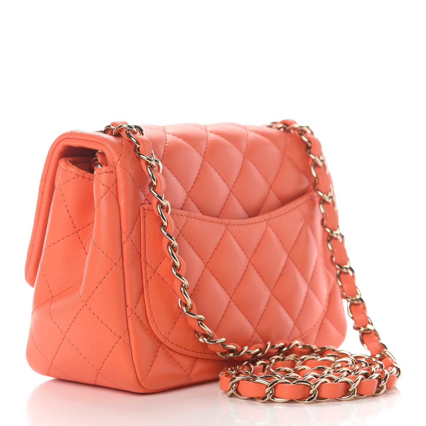 Lambskin Quilted Mini Square Flap Light Orange