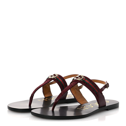 Gucci New Canvas GG Malaga Kid Web Interlocking G Womens Thong Sandals 37 Rosso Ancora 4 of 11