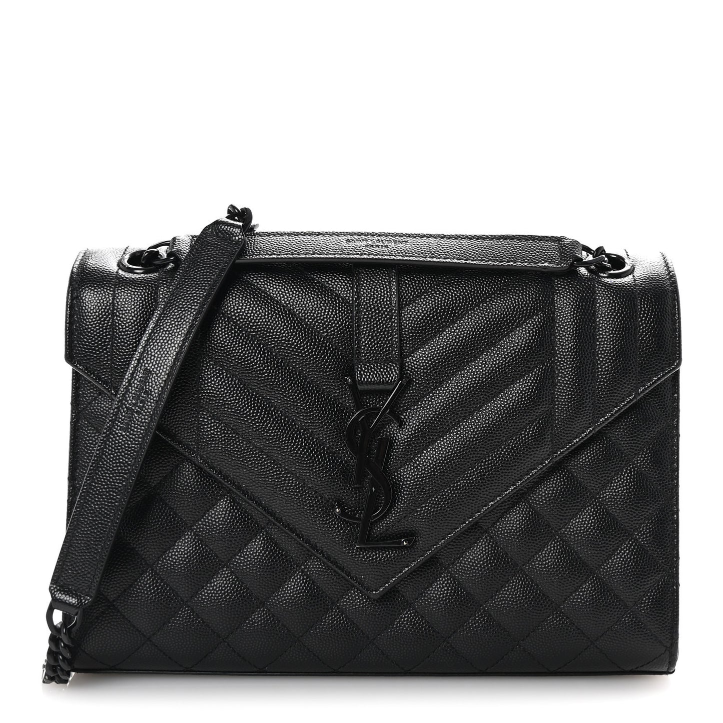 Grain De Poudre Textured Mixed Matelasse Triquilt Medium Monogram Monochrome Satchel Black