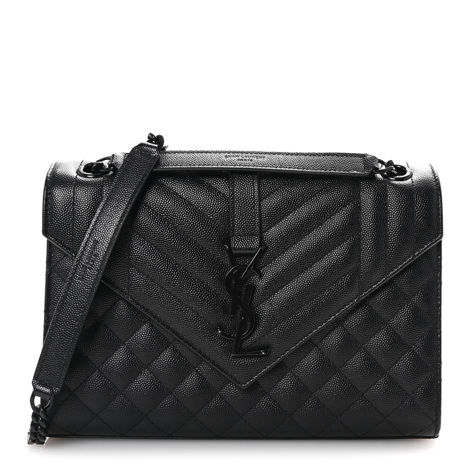Saint Laurent Grain De Poudre Textured Mixed Matelasse Triquilt Medium Monogram Monochrome Satchel Black 1 of 10