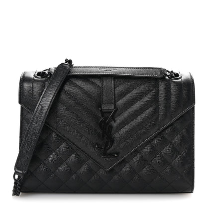 Saint Laurent Grain De Poudre Textured Mixed Matelasse Triquilt Medium Monogram Monochrome Satchel Black 1 of 10