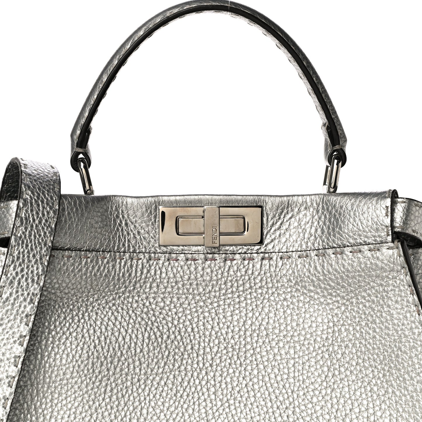 Cuoio Romano Lux Selleria Medium Peekaboo Iconic Satchel Argento