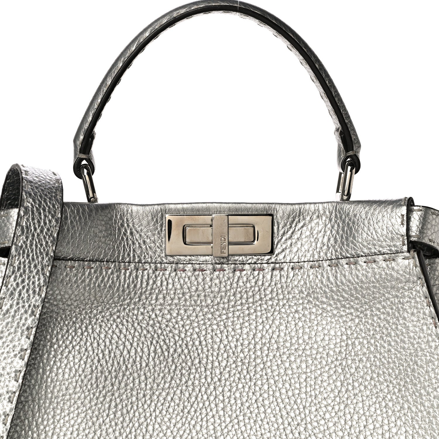 Fendi Cuoio Romano Lux Selleria Medium Peekaboo Iconic Satchel Argento 10 of 11