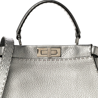 Fendi Cuoio Romano Lux Selleria Medium Peekaboo Iconic Satchel Argento 10 of 11