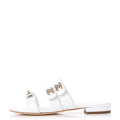 Chanel Calfskin Turn Lock Mule Sandals 35 White 1 of 9