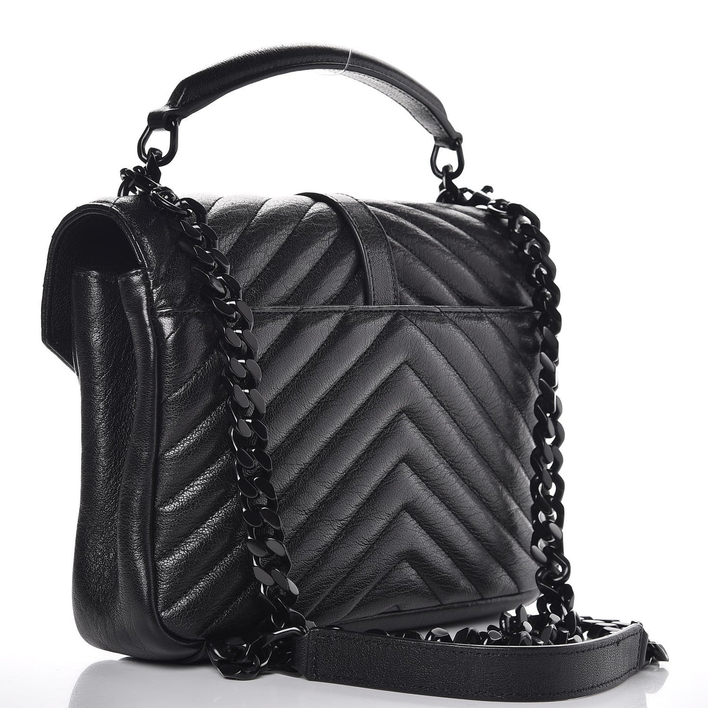 Sheepskin Matelasse Chevron Monogram Medium College Bag Black