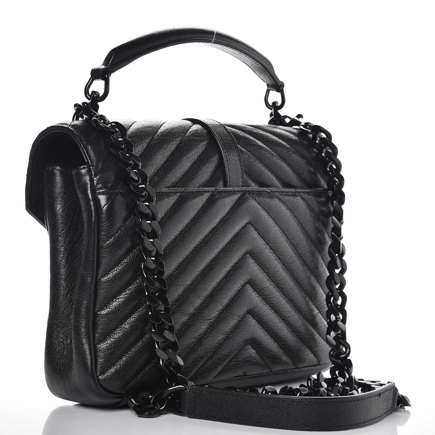 Saint Laurent Sheepskin Matelasse Chevron Monogram Medium College Bag Black 3 of 8