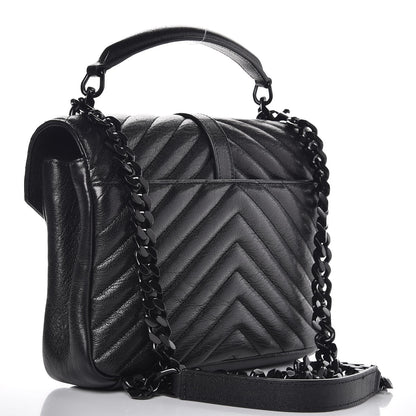 Saint Laurent Sheepskin Matelasse Chevron Monogram Medium College Bag Black 3 of 8