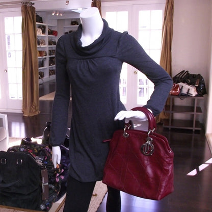 Christian Dior Lambskin Cannage Medium Granville Tote Red 2 of 11