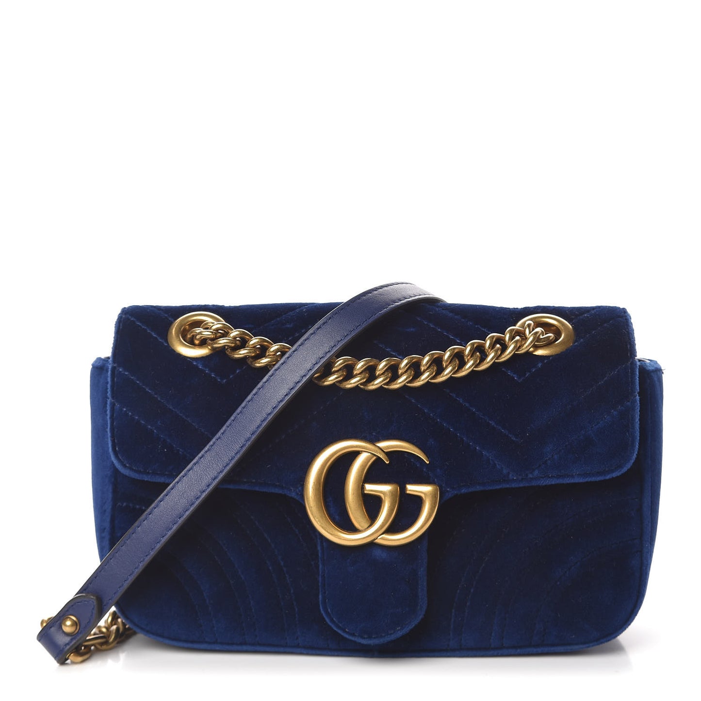 Velvet Matelasse Mini GG Marmont Shoulder Bag Cobalt Blue