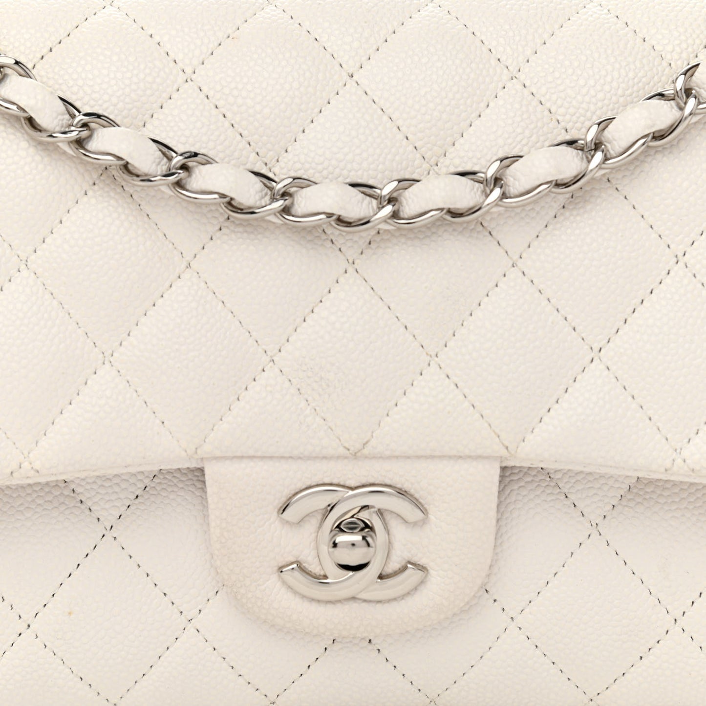 Caviar Quilted Medium Double Flap White
