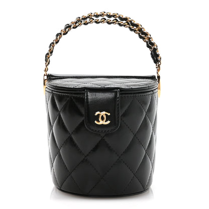 Chanel Calfskin Quilted Mini Basket Top Handle Vanity Case Black 1 of 11