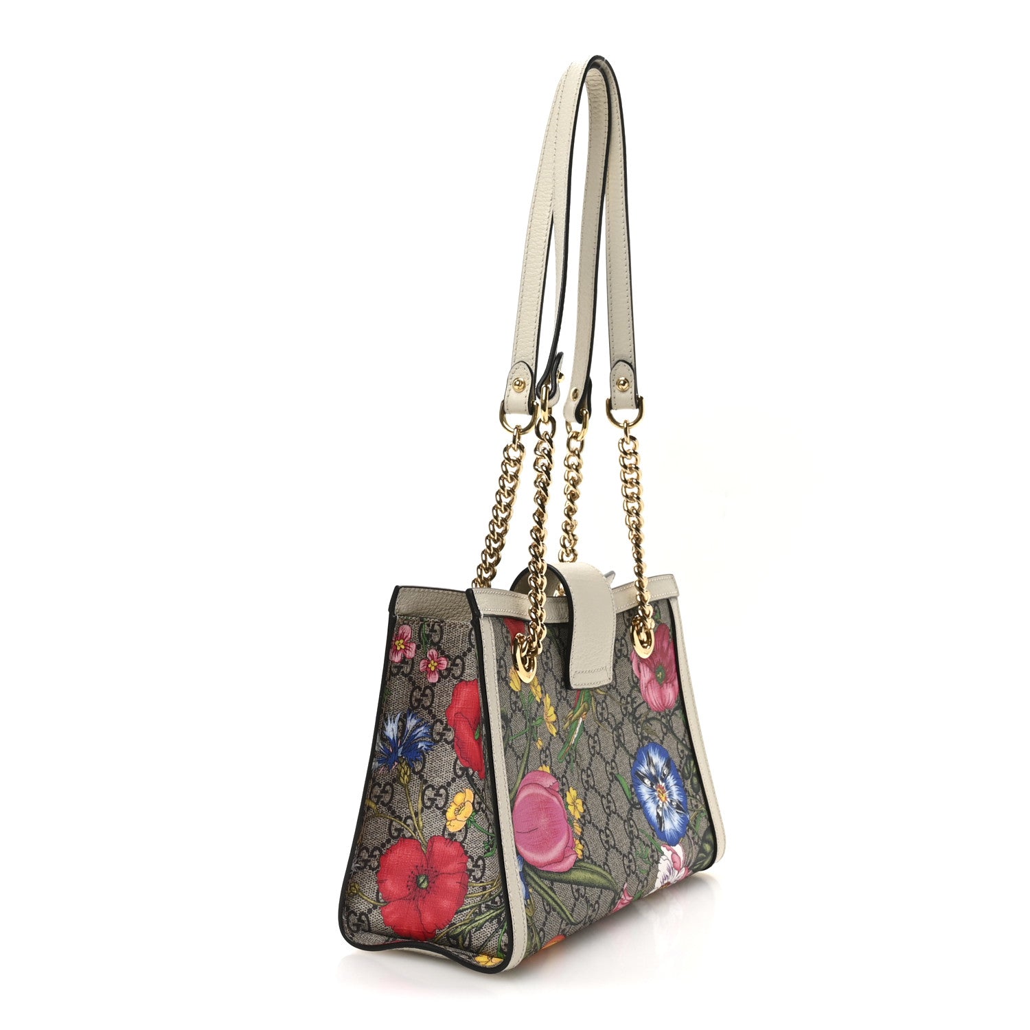 Gucci GG Supreme Monogram Flora Textured Calfskin Small Padlock Tote Beige Ebony Multicolor Mystic White 3 of 10