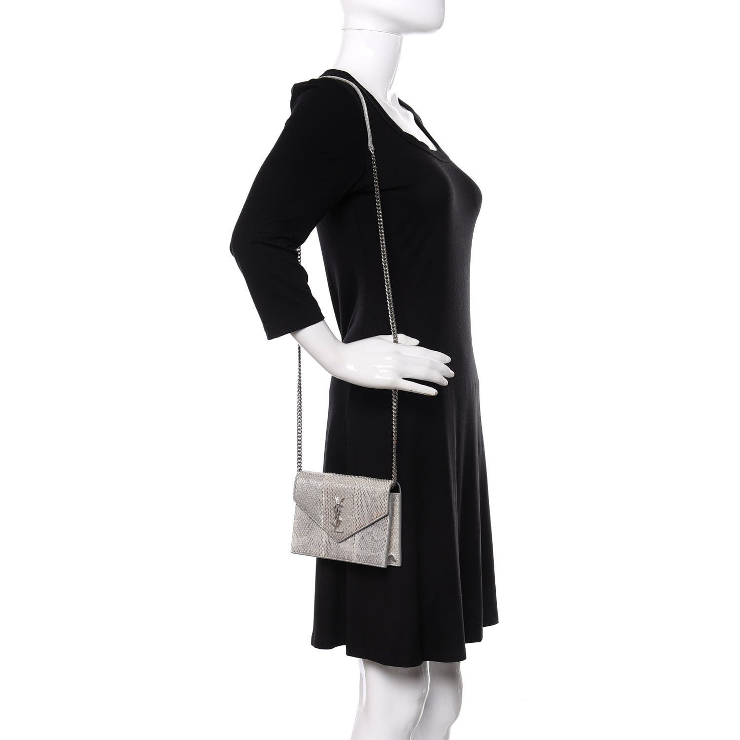 Ayers Snakeskin Monogram Envelope Chain Wallet Silver Black